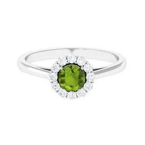 1 CT Peridot and Diamond Floating Halo Engagement Ring