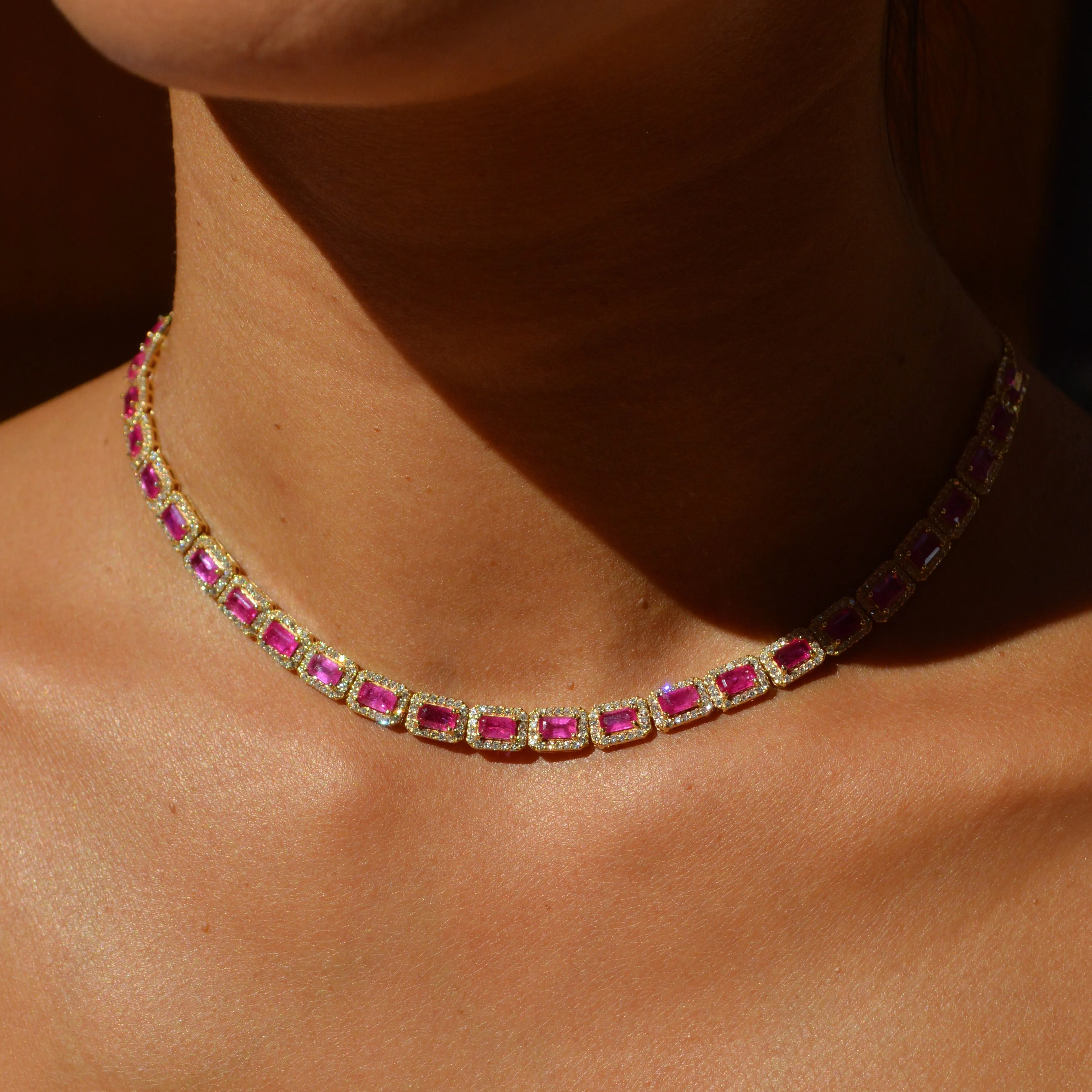 10.33ct Diamond Ruby 14K Gold Choker Necklace