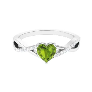 1.25 CT Heart Shape Peridot Solitaire Ring with Diamond Accent