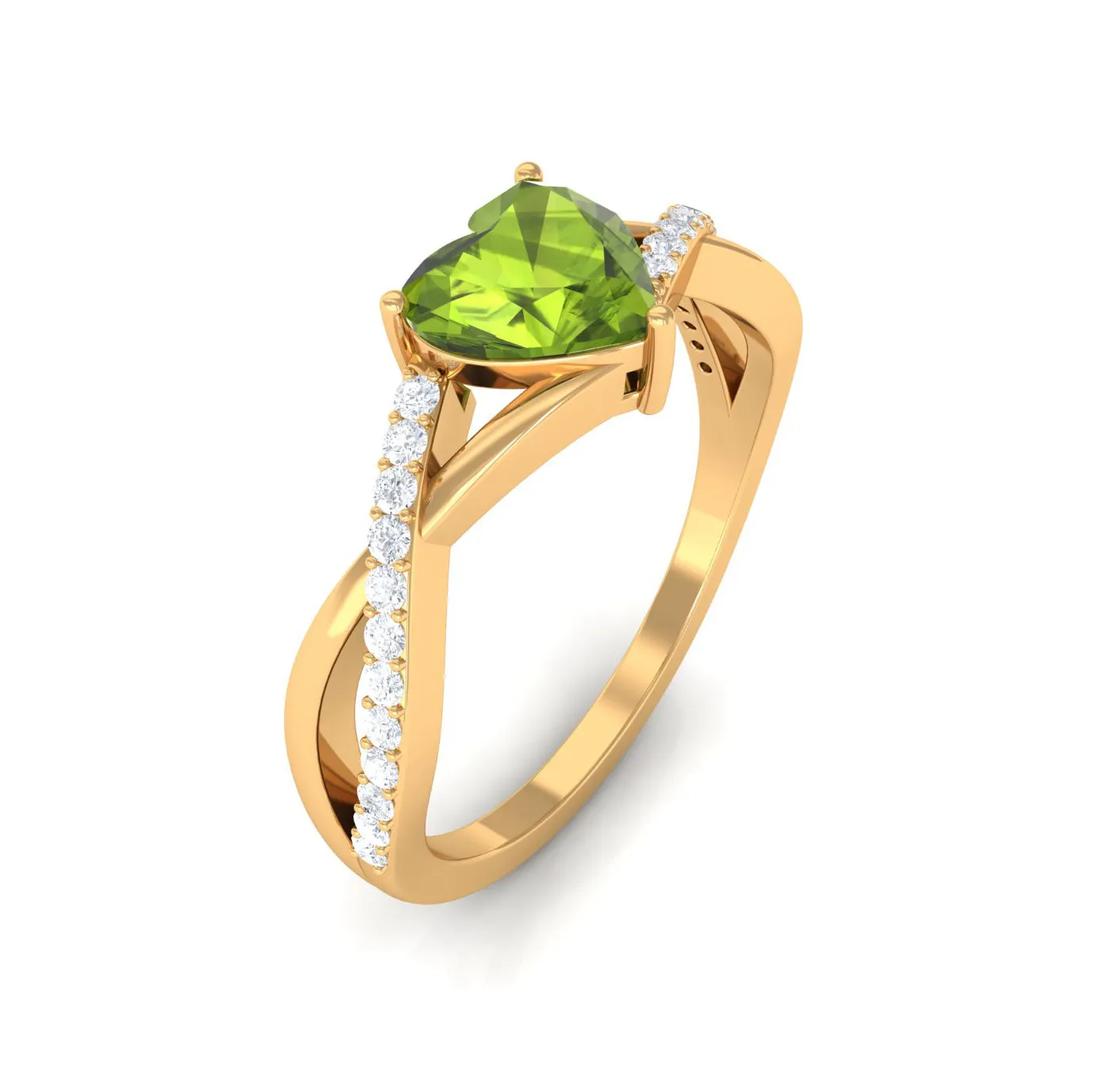 1.25 CT Heart Shape Peridot Solitaire Ring with Diamond Accent
