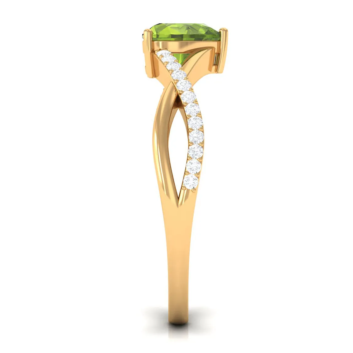 1.25 CT Heart Shape Peridot Solitaire Ring with Diamond Accent
