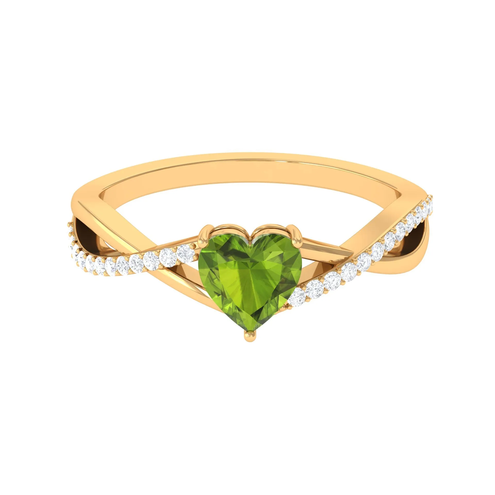 1.25 CT Heart Shape Peridot Solitaire Ring with Diamond Accent