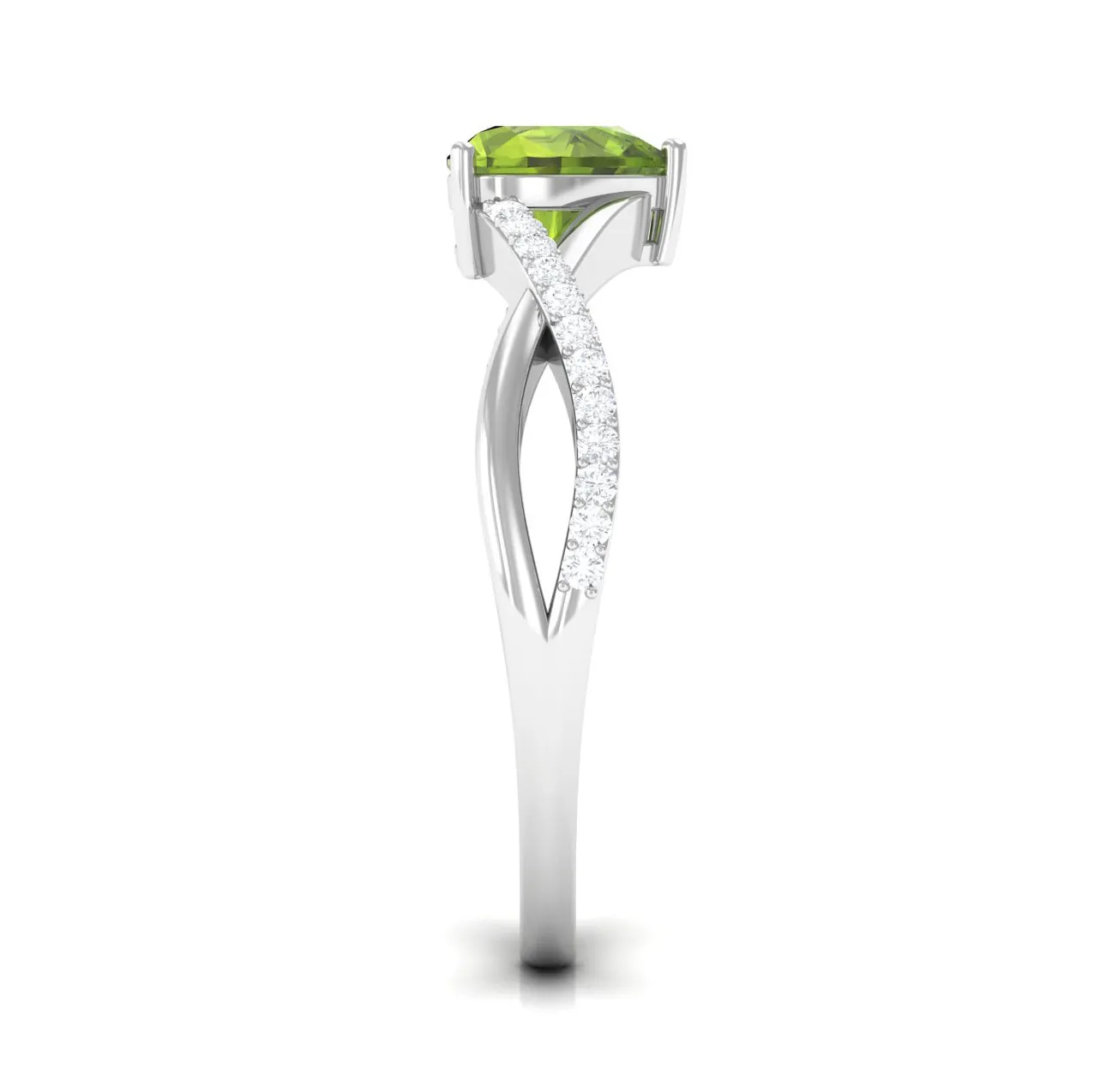 1.25 CT Heart Shape Peridot Solitaire Ring with Diamond Accent