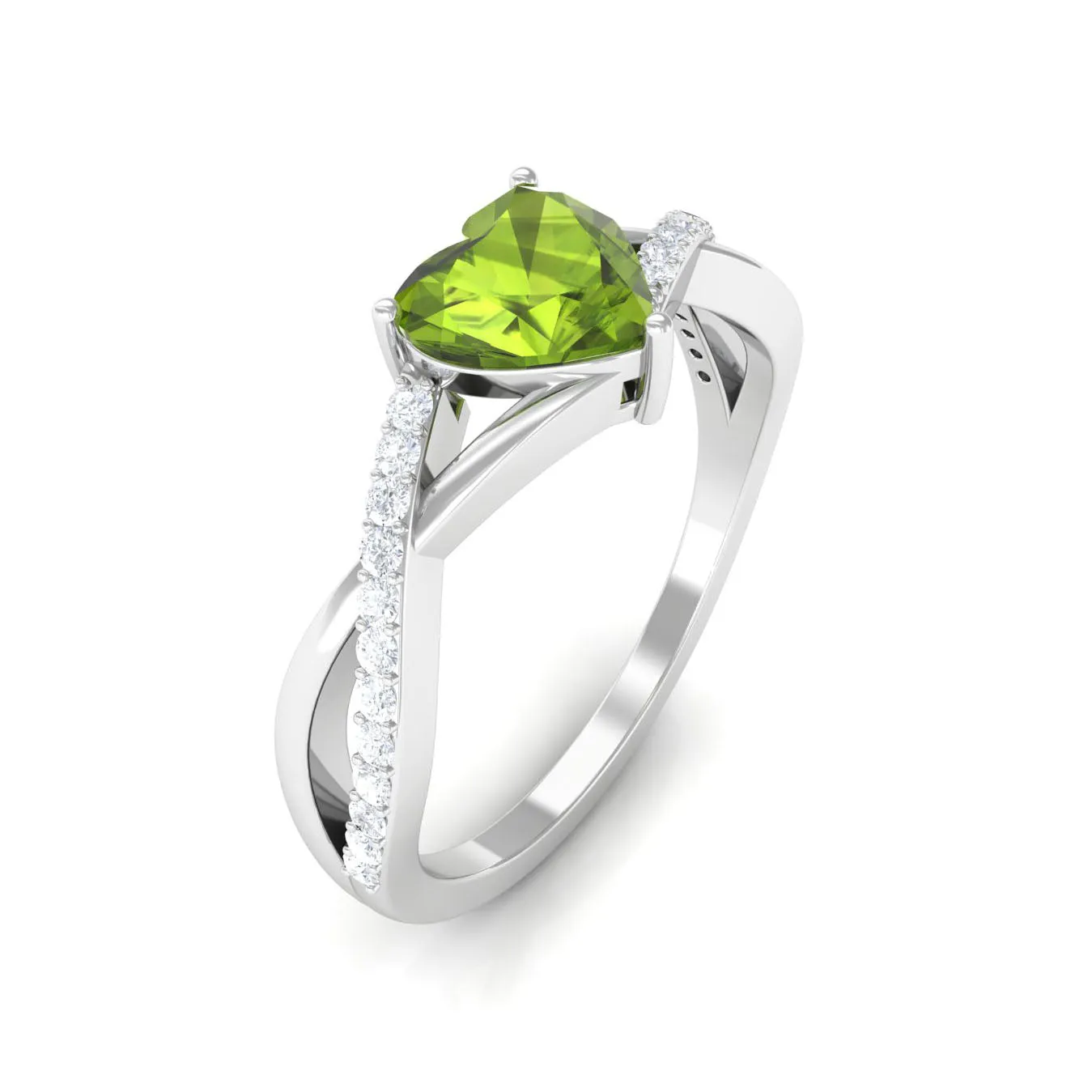 1.25 CT Heart Shape Peridot Solitaire Ring with Diamond Accent