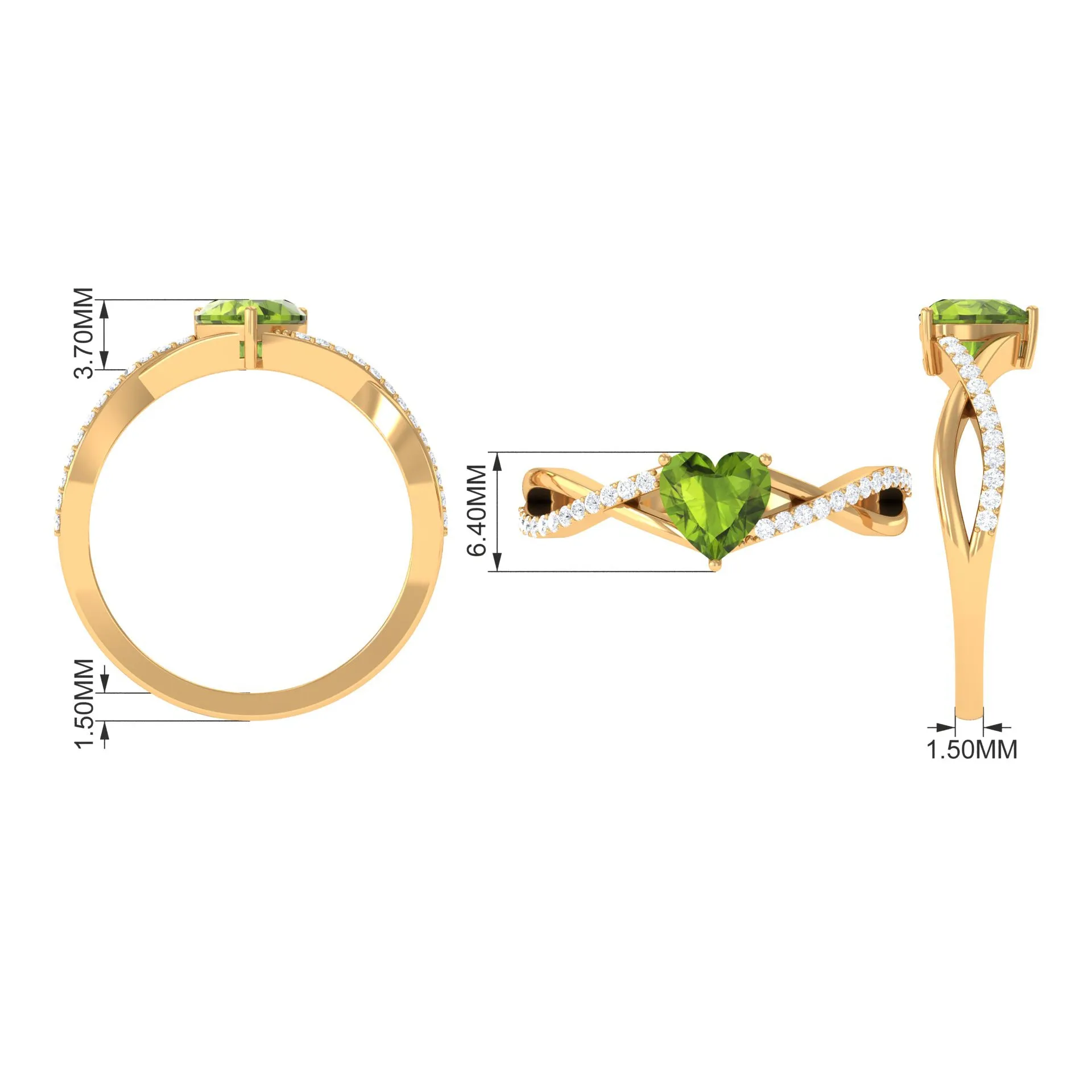 1.25 CT Heart Shape Peridot Solitaire Ring with Diamond Accent