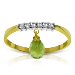 1.45 Carat 14K Solid Yellow Gold Ring Natural Diamond Dangling Peridot