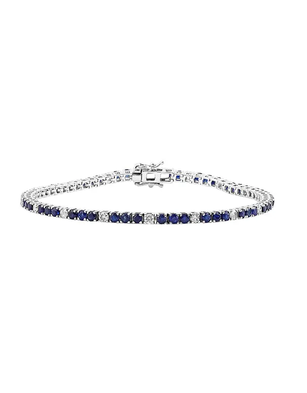 14ct White Gold Natural Sapphire and Diamond Tennis Bracelet - 785948