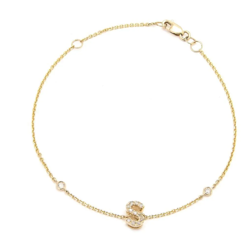 14K Gold Initial "S" Bracelet With Diamonds