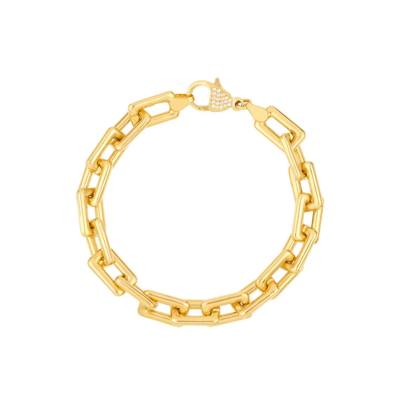 14K Gold Thick Squared Paper Clip Bracelet with Diamond Lock