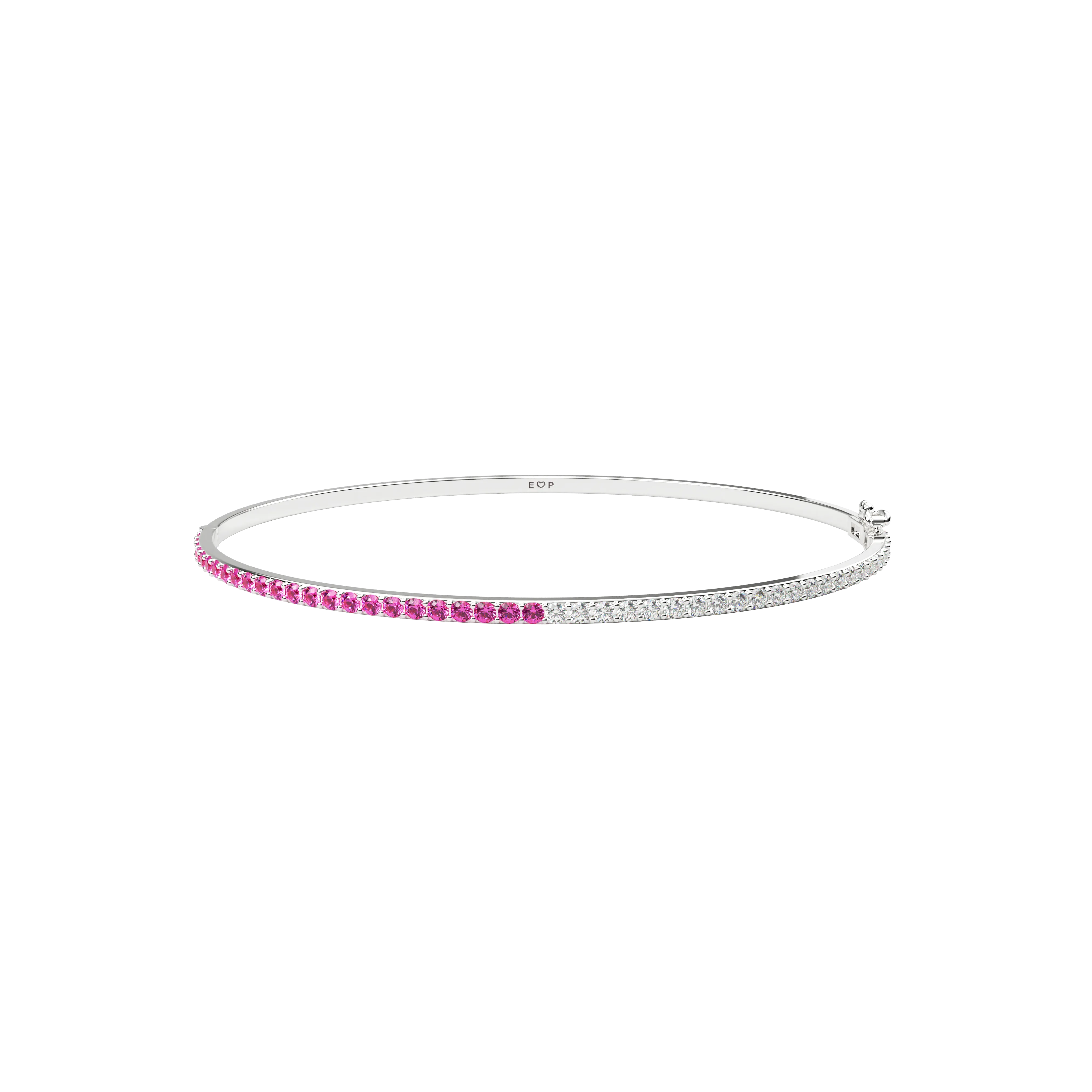 14k Half Pink Sapphire Half Diamond Bangle