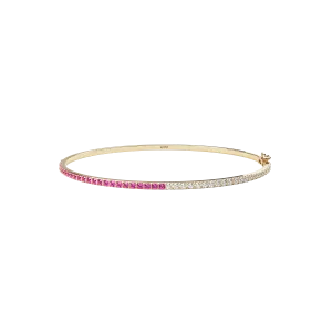 14k Half Pink Sapphire Half Diamond Bangle