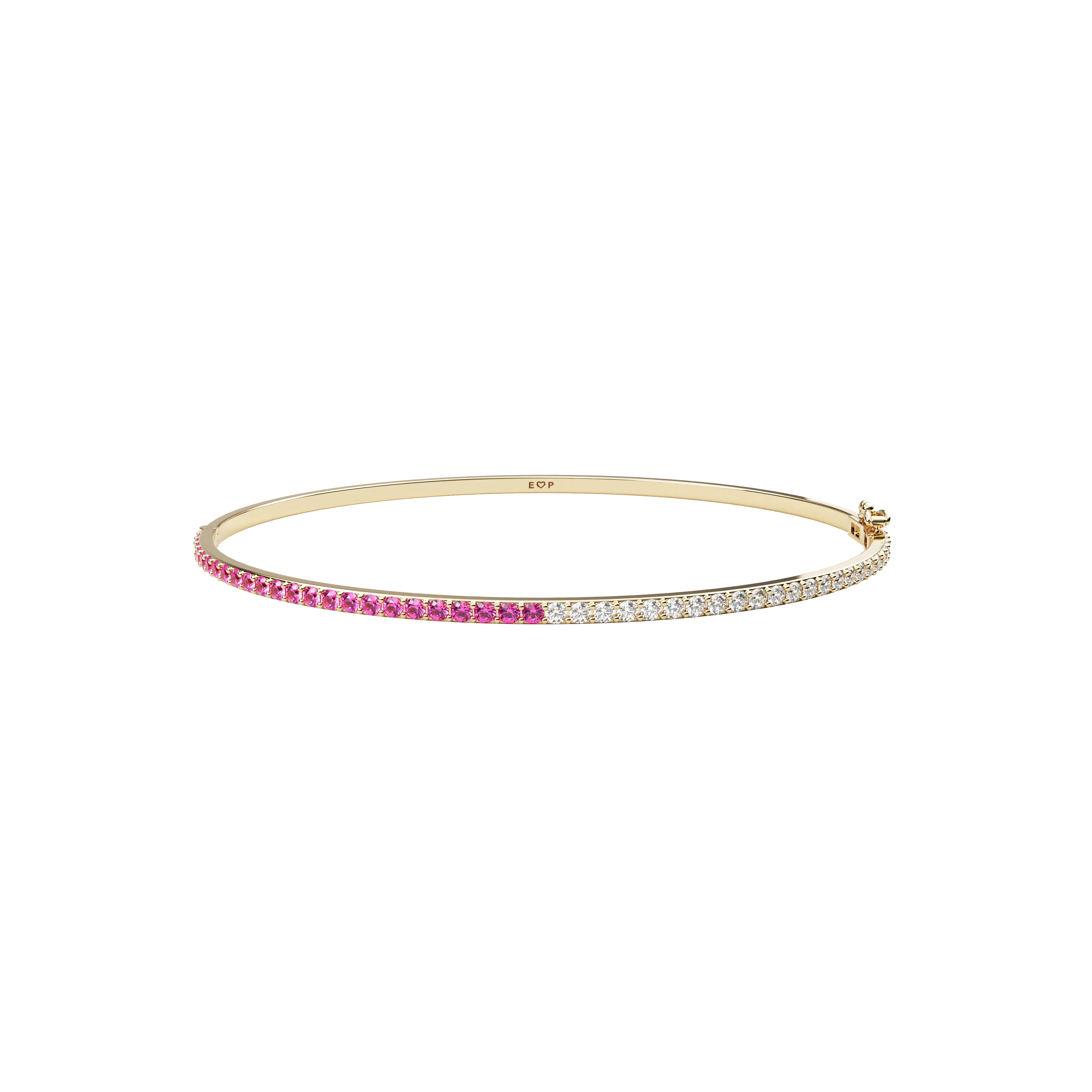 14k Half Pink Sapphire Half Diamond Bangle