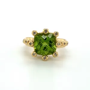14K Peridot and Diamond Crown Ring