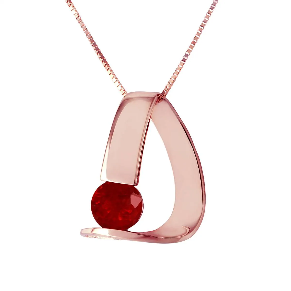 14K Solid Rose Gold Modern Necklace w/ Natural Ruby