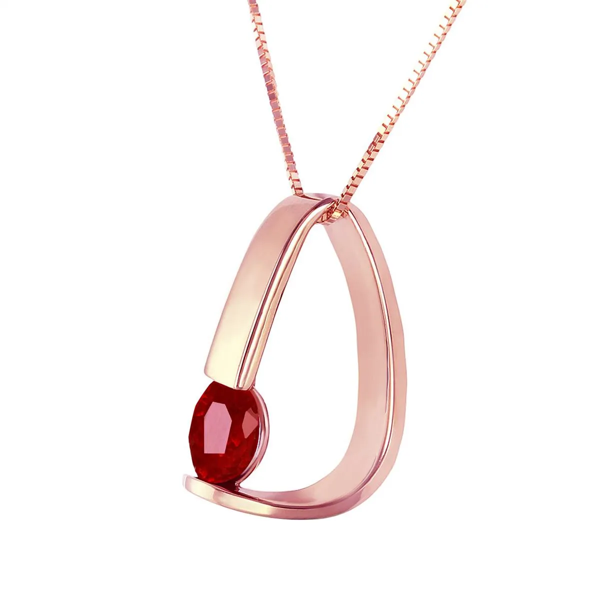 14K Solid Rose Gold Modern Necklace w/ Natural Ruby
