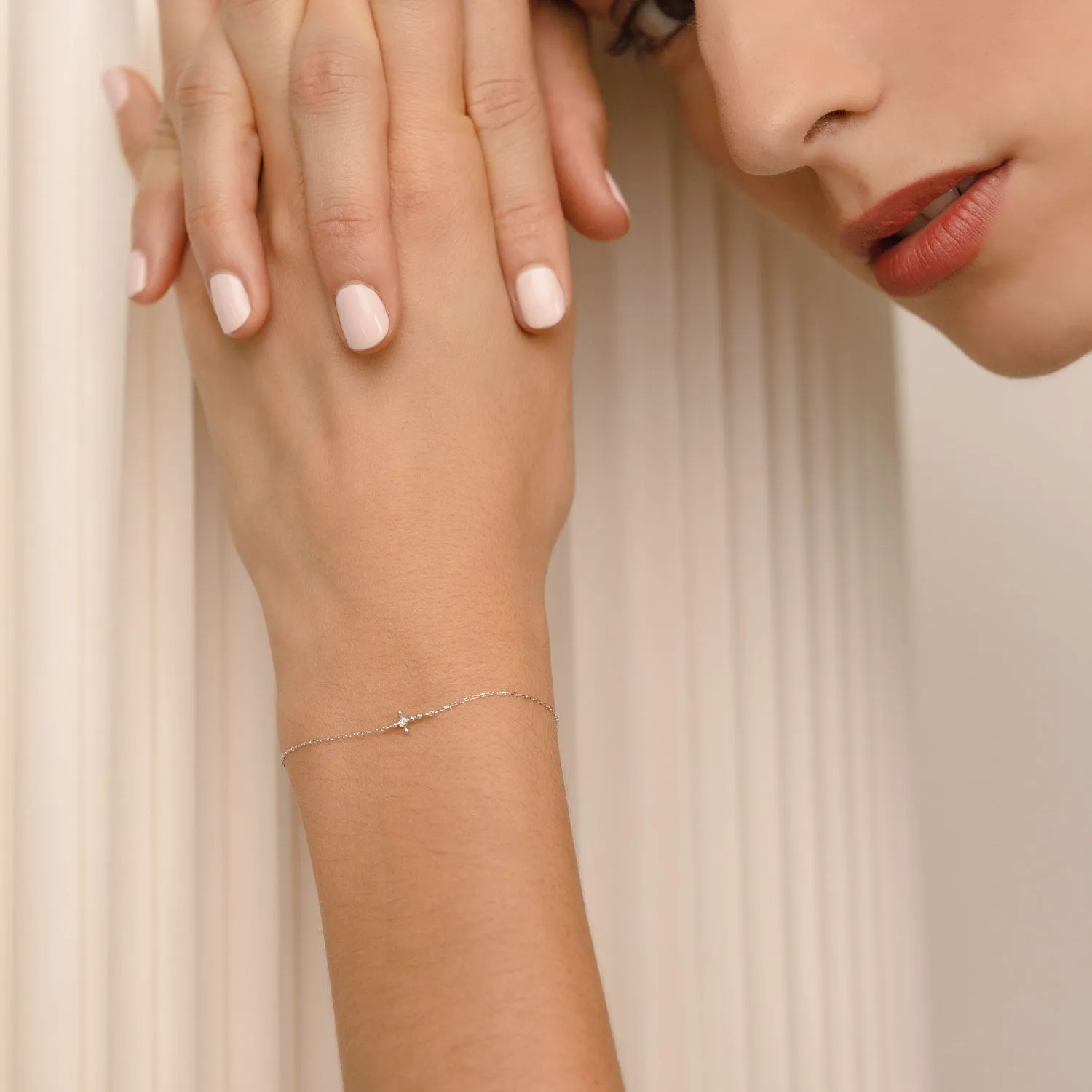 14k White Gold Dot Cross Bracelet