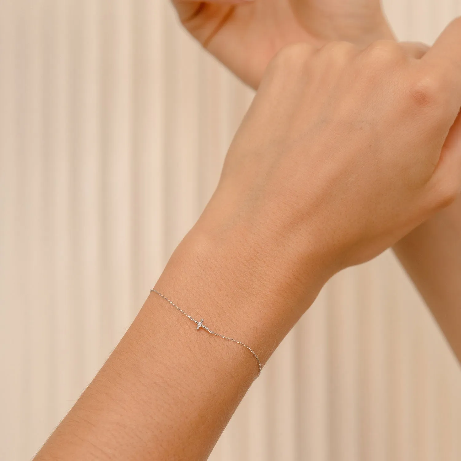 14k White Gold Dot Cross Bracelet