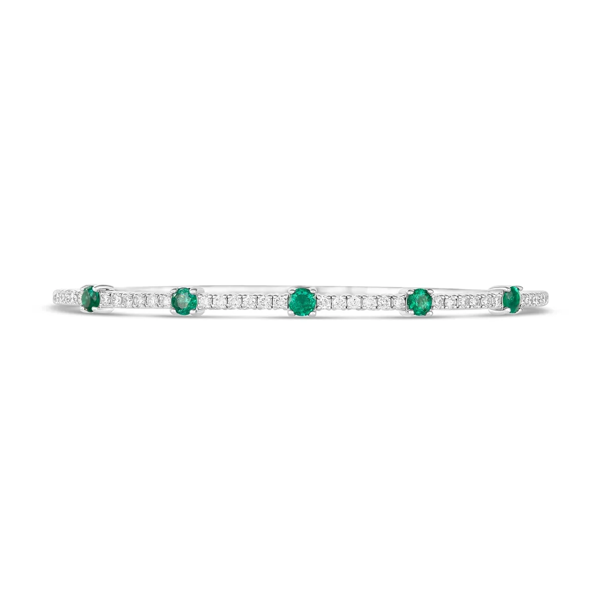14K White Gold Emerald and Diamond Clasped Bangle