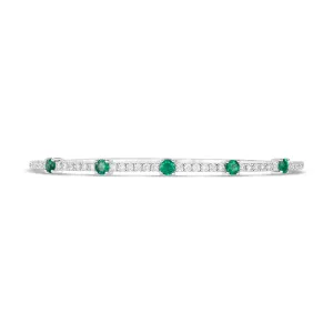 14K White Gold Emerald and Diamond Clasped Bangle