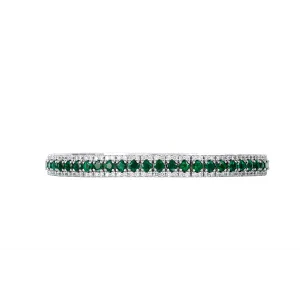 14K White Gold Emerald Clasped Bangle with Diamond Edges