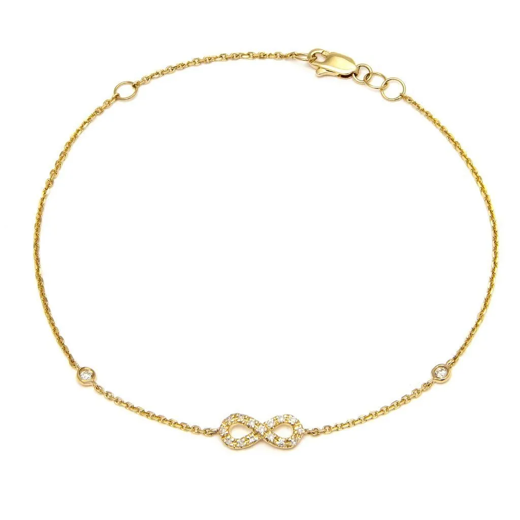 14K Yellow Gold Infinity Single Micro Pave Diamond Bracelet