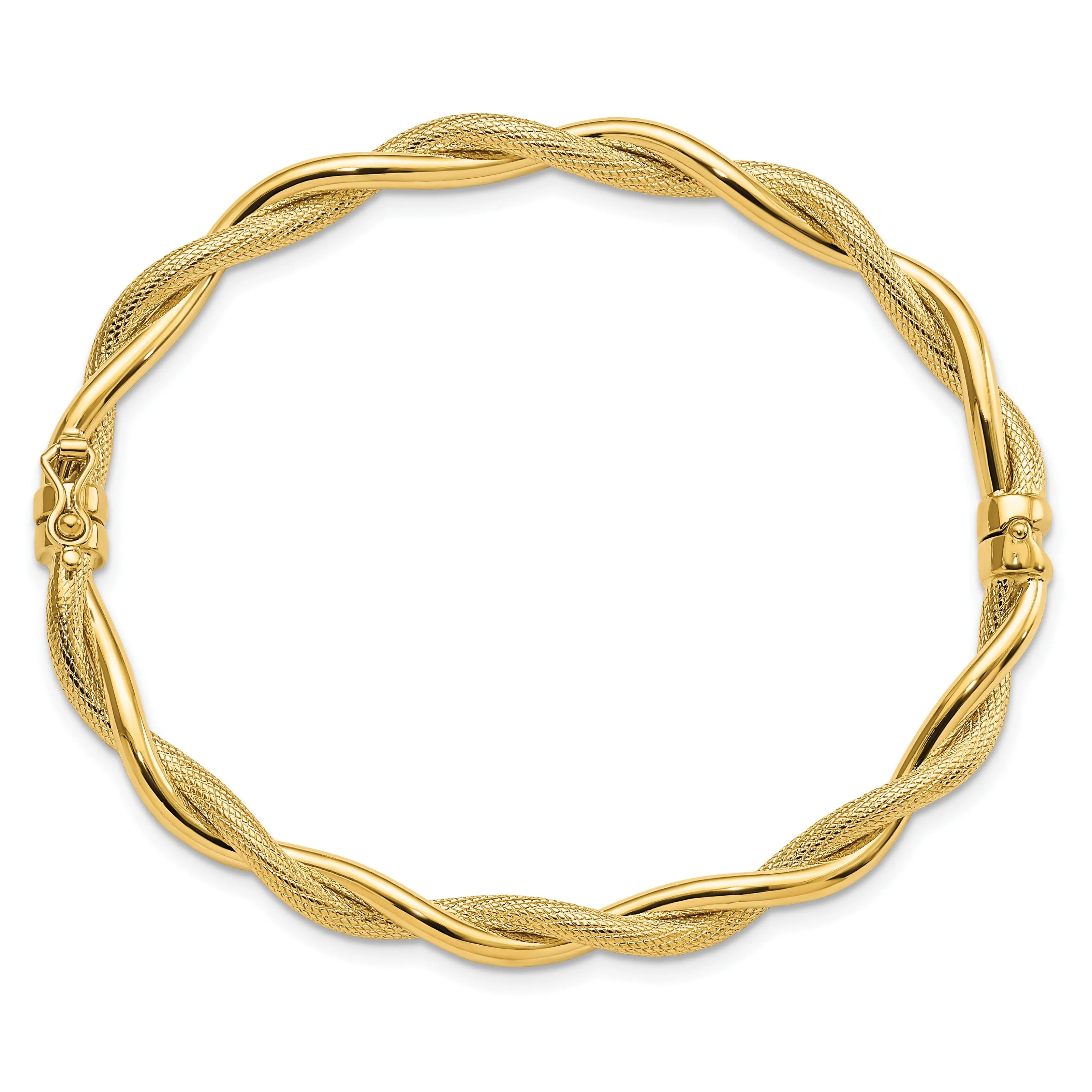 14k Yellow Gold Polished Textured Twist Bangle