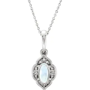 14KT GOLD 1/4 CT MOONSTONE & .03 CTW DIAMOND CLOVER NECKLACE