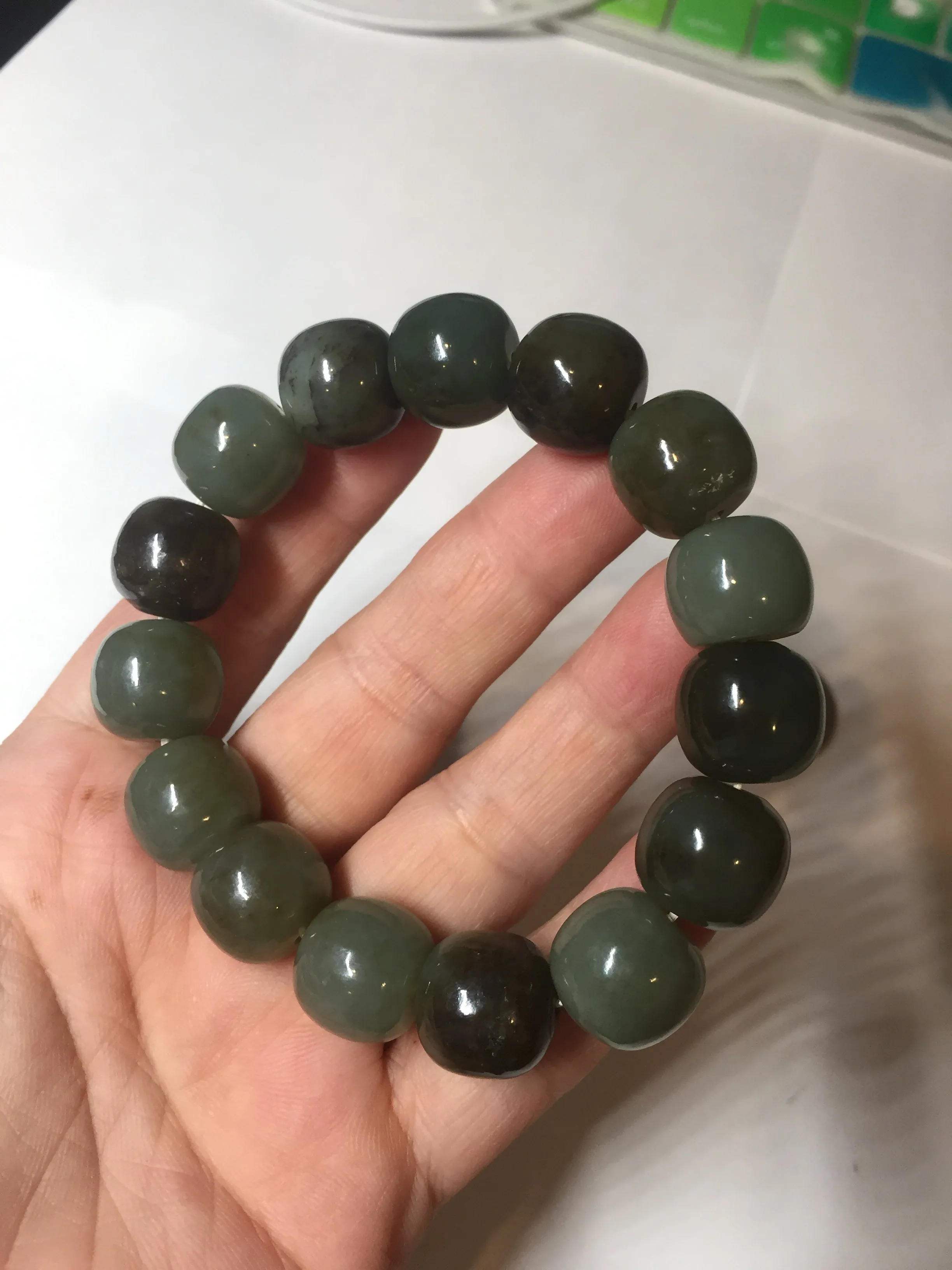 14x13.2mm 100% Natural olive green/brown/black sugar vintage style nephrite Hetian Jade bead bracelet HE87