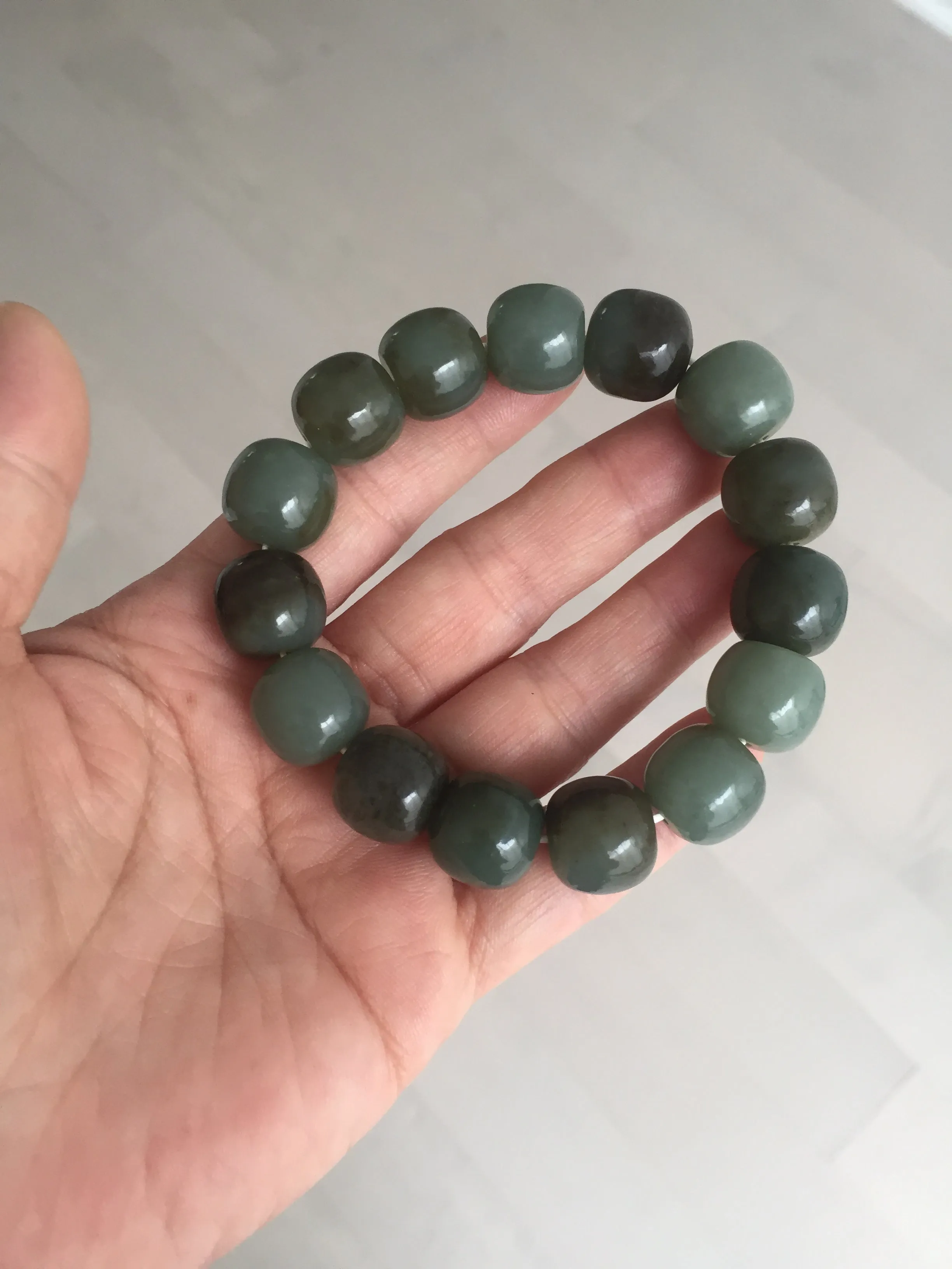 14x13.2mm 100% Natural olive green/brown/black sugar vintage style nephrite Hetian Jade bead bracelet HE87