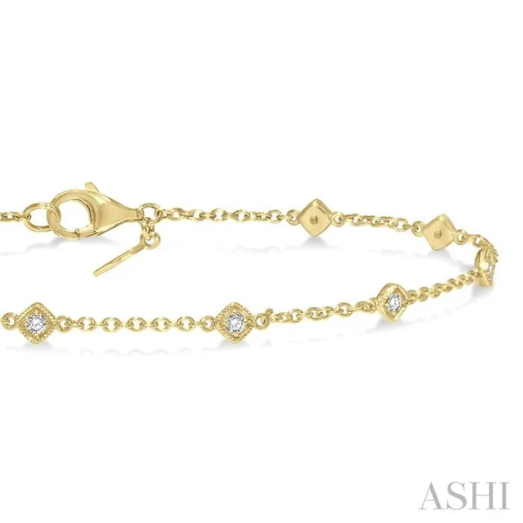 1/6 ctw Cushion Shape Mount Round Cut Diamond Station Bracelet in 10K Yellow Gold