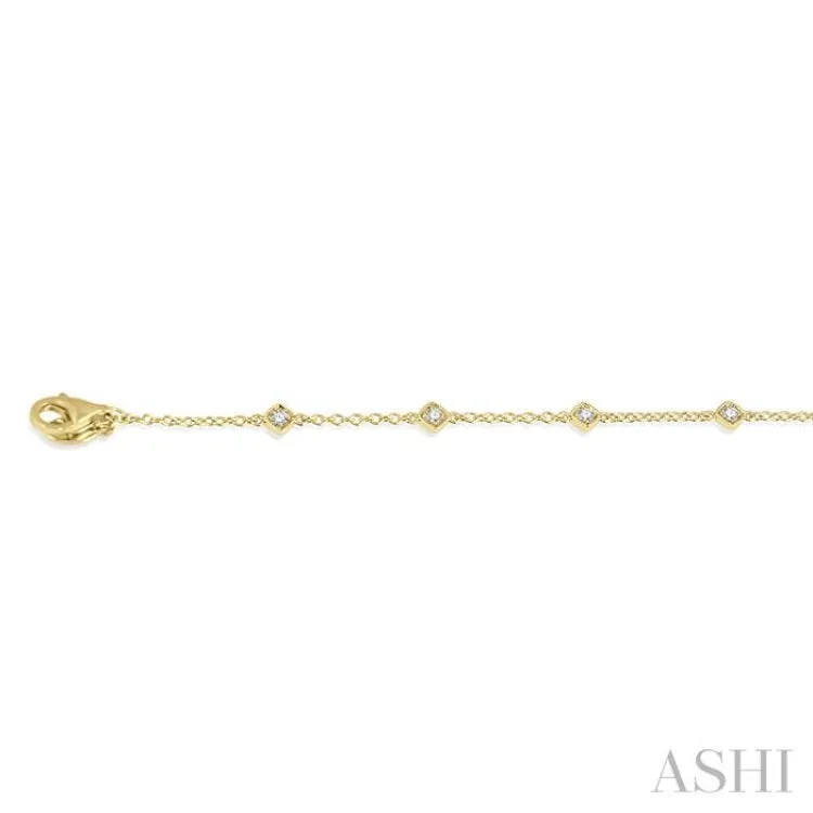 1/6 ctw Cushion Shape Mount Round Cut Diamond Station Bracelet in 10K Yellow Gold