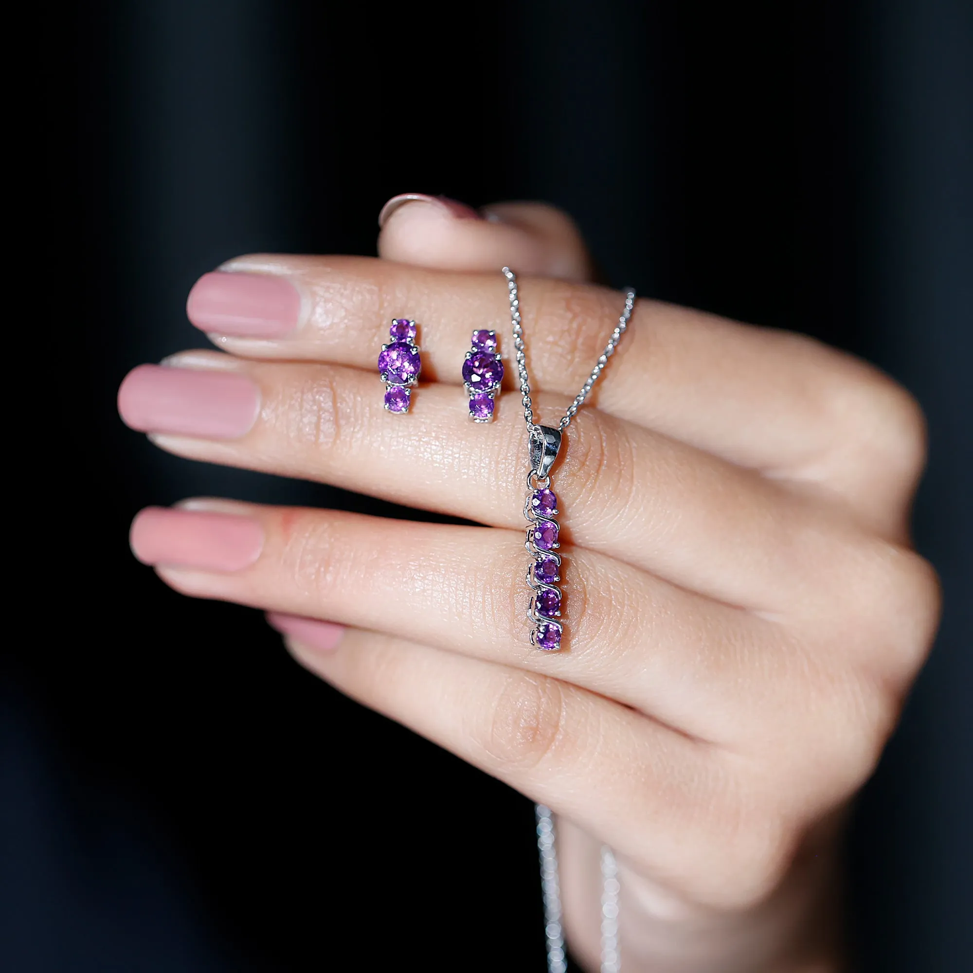 1.75 CT Amethyst Bar Necklace and Earring Set
