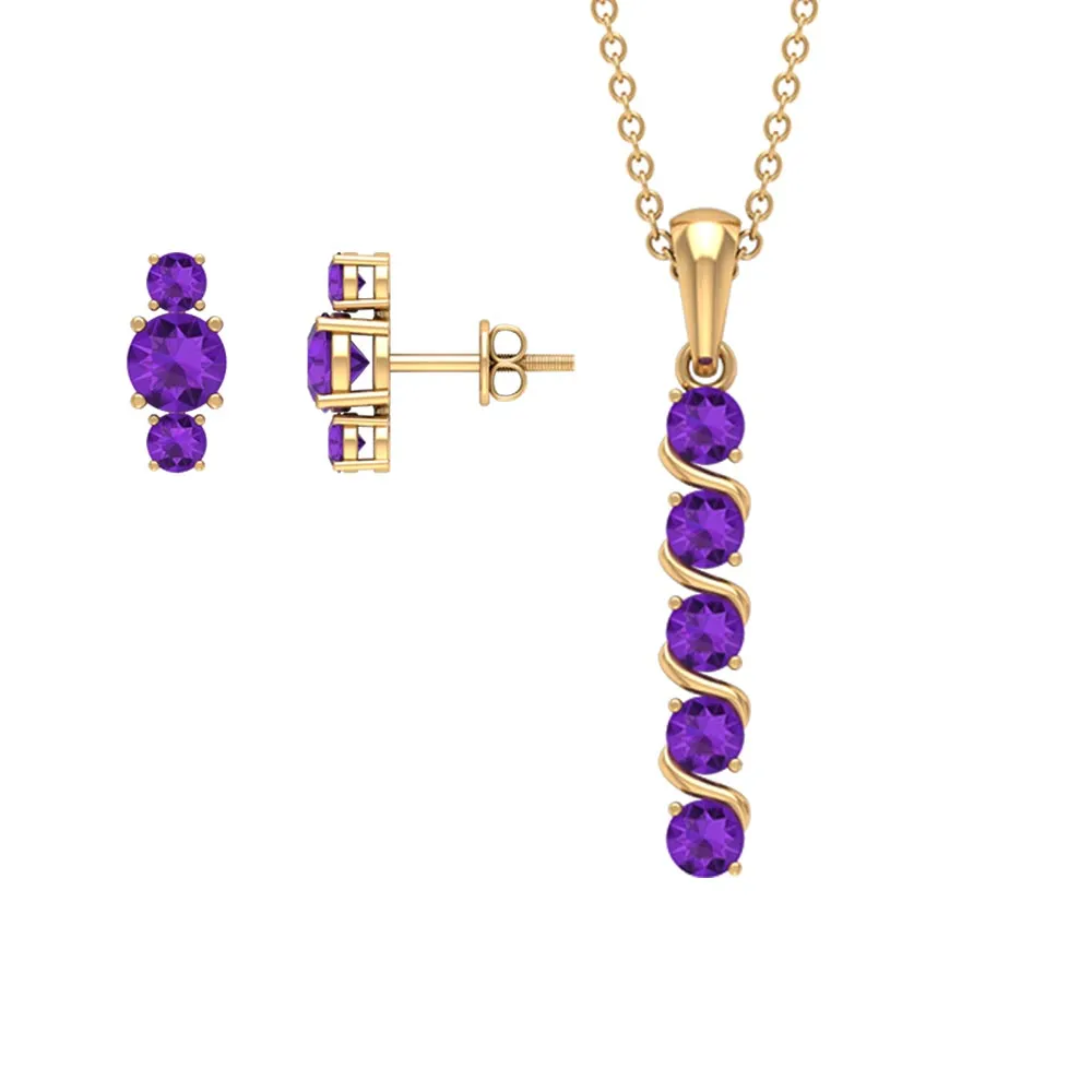 1.75 CT Amethyst Bar Necklace and Earring Set