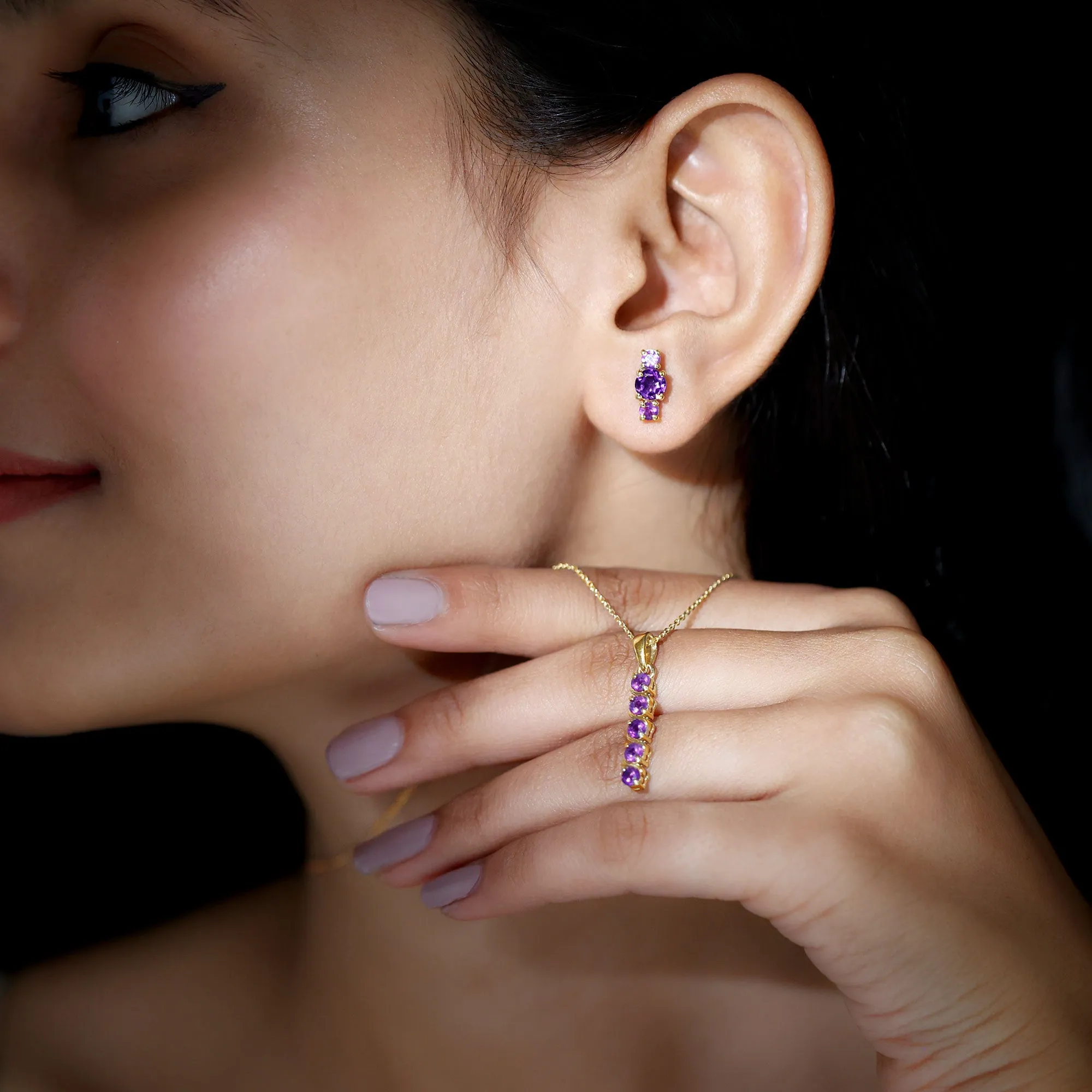 1.75 CT Amethyst Bar Necklace and Earring Set