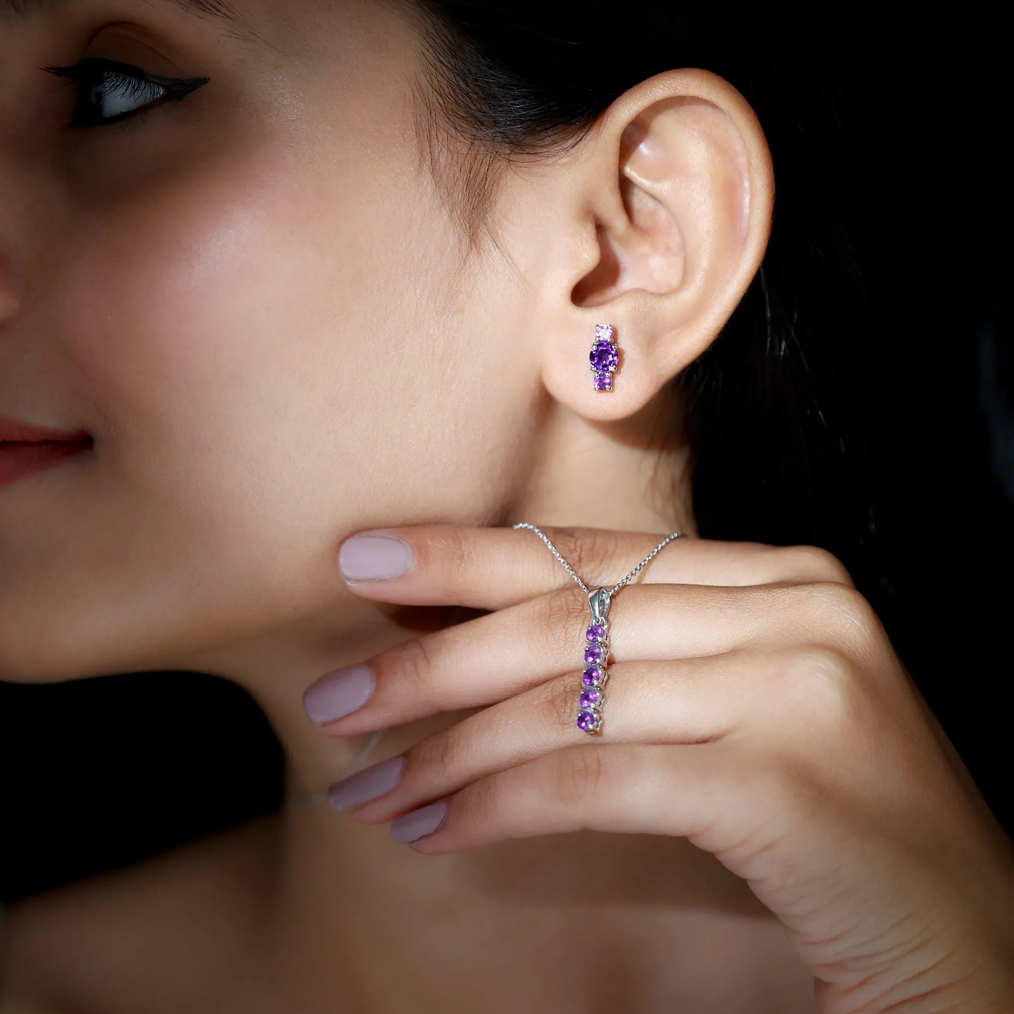 1.75 CT Amethyst Bar Necklace and Earring Set