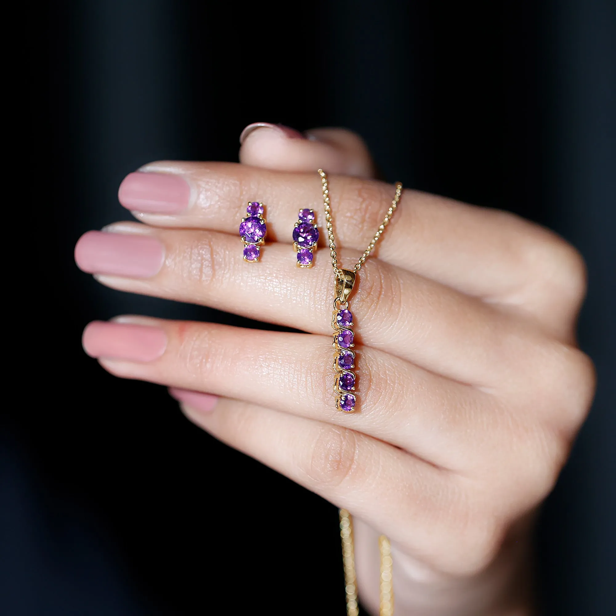 1.75 CT Amethyst Bar Necklace and Earring Set
