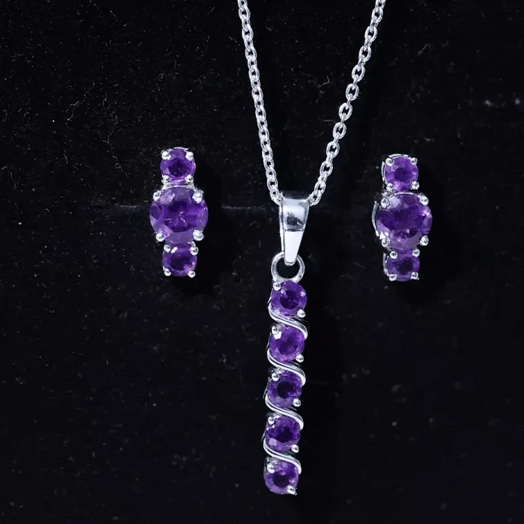 1.75 CT Amethyst Bar Necklace and Earring Set