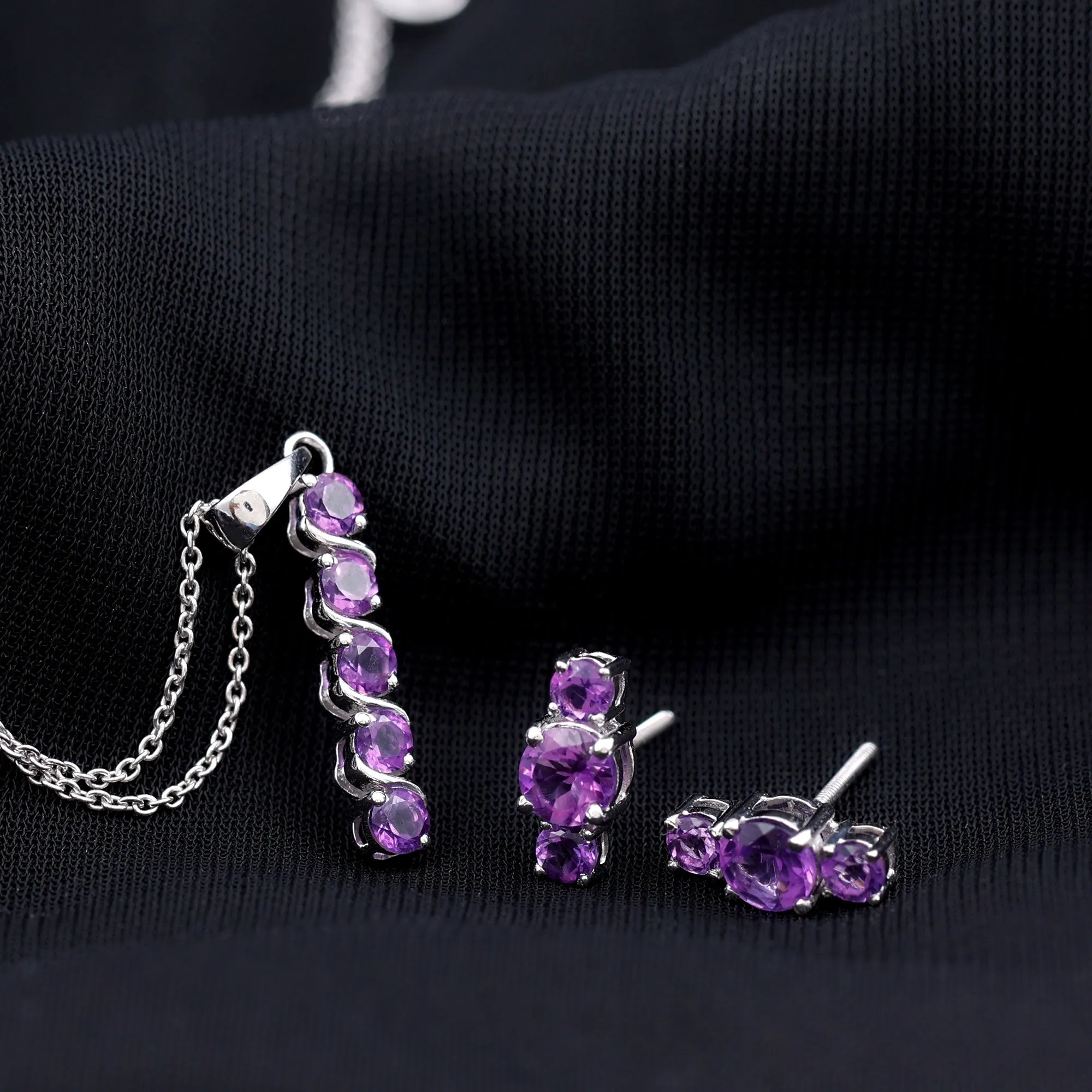 1.75 CT Amethyst Bar Necklace and Earring Set