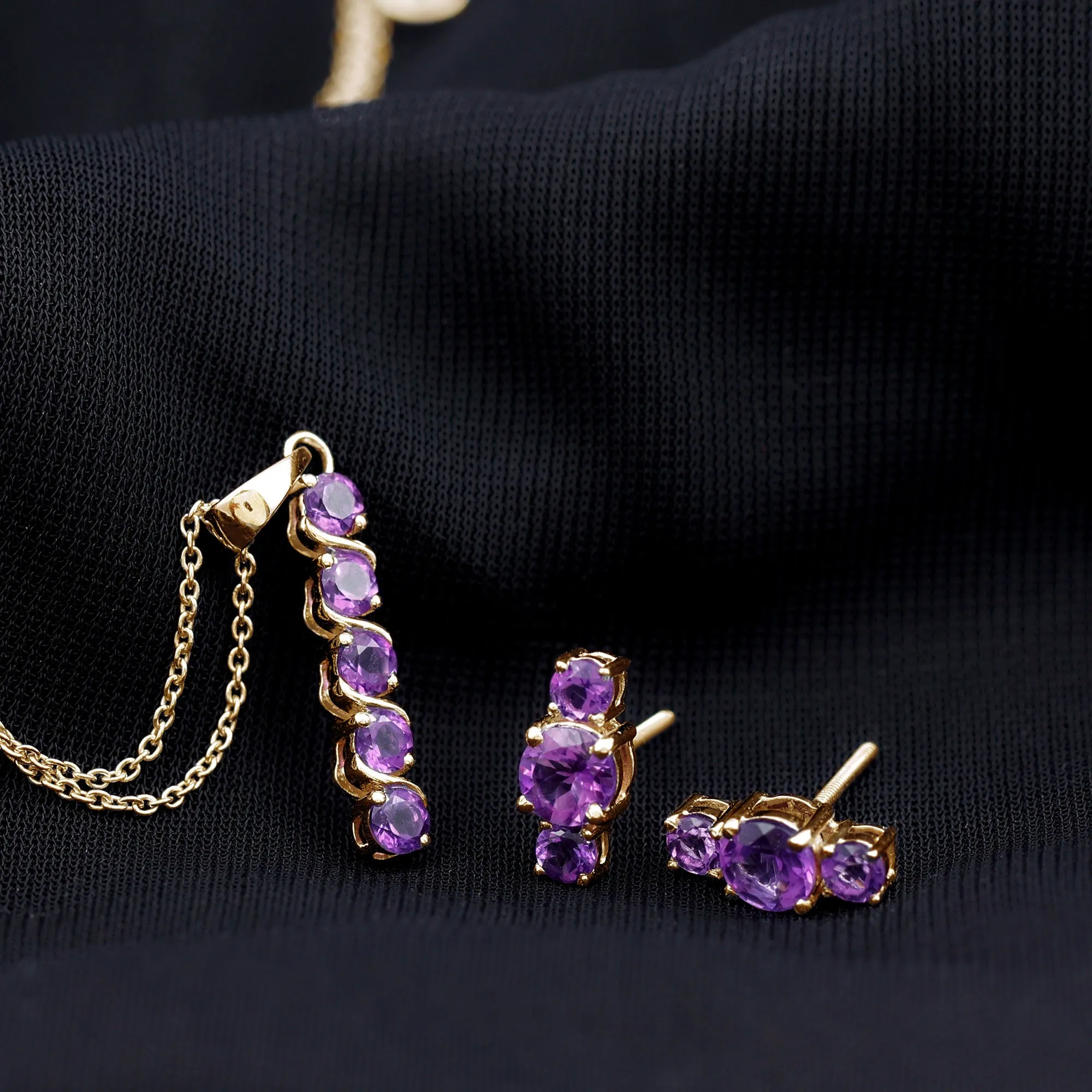 1.75 CT Amethyst Bar Necklace and Earring Set
