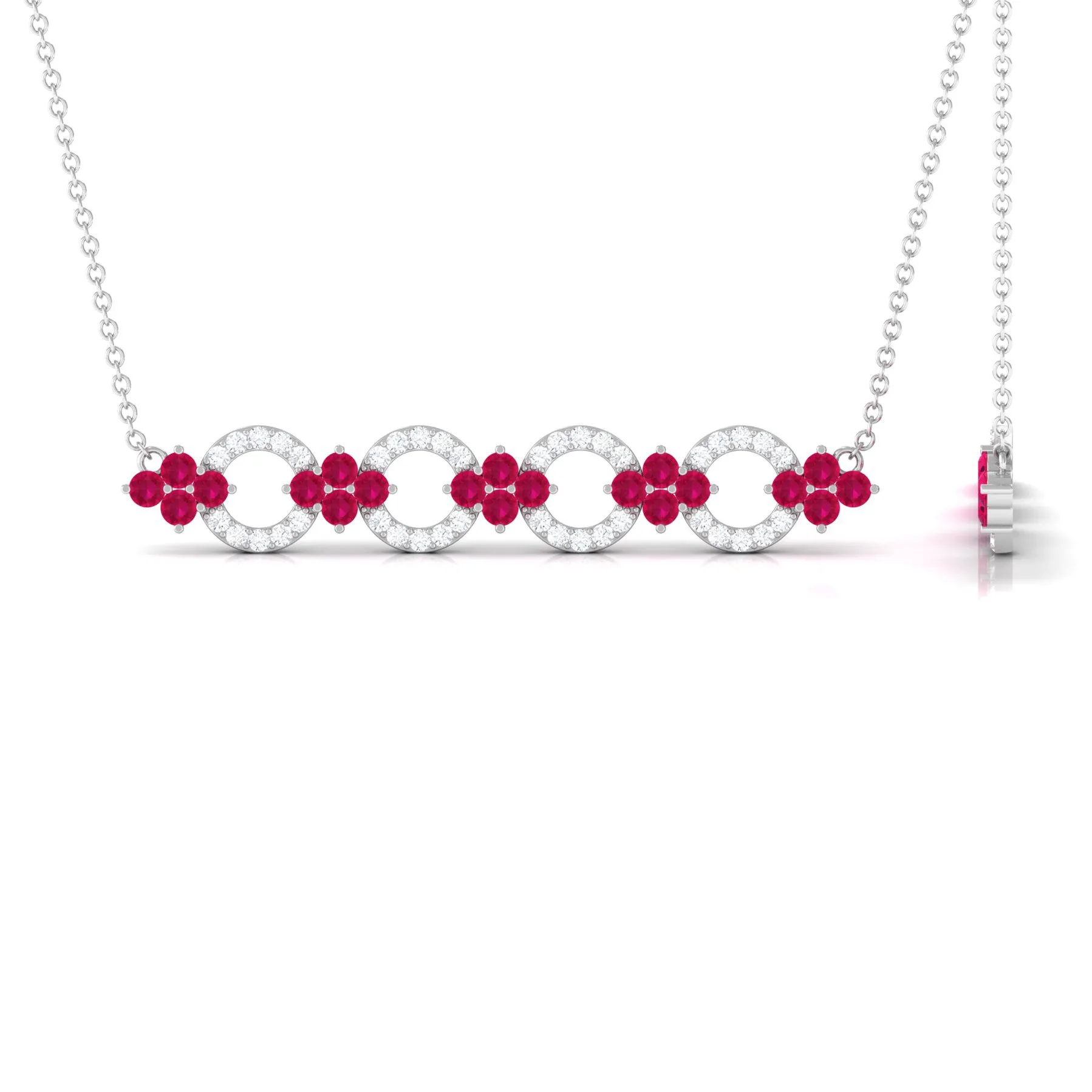 1.75 CT Ruby and Diamond Bridal Bar Necklace