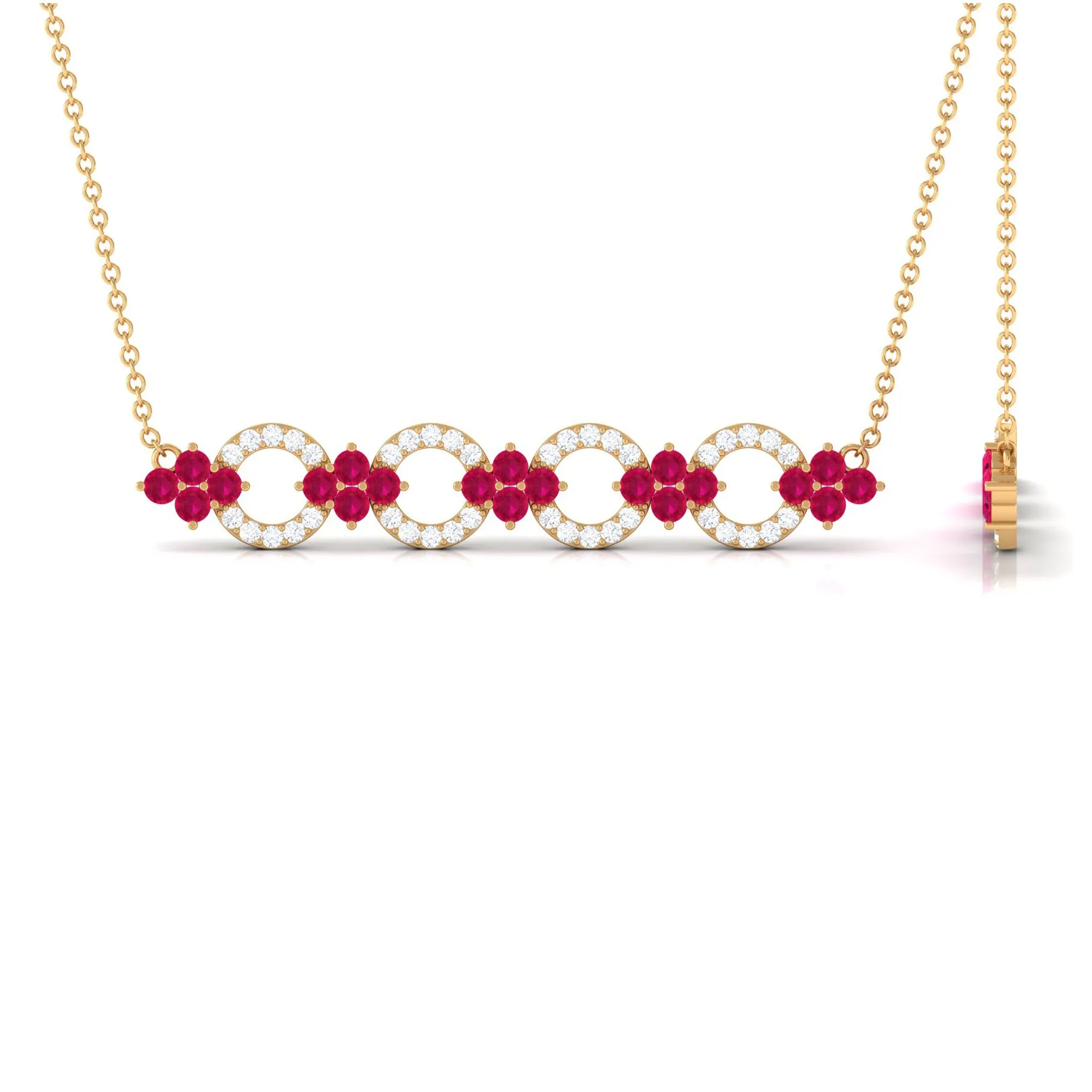 1.75 CT Ruby and Diamond Bridal Bar Necklace