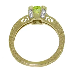 1.8 Carat 14K Solid Yellow Gold Flying Leap Peridot Diamond Ring