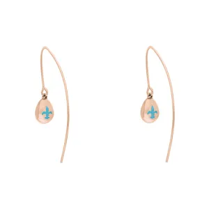 18ct Rose Gold Turquoise Fleur De Lis Disc Drop Earrings