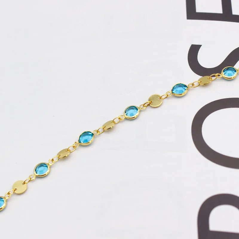 18K GOLD Filled High Polish Finsh AQUAMARINE OVAL CRYSTAL ANKLE BRACELET