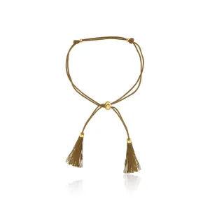 18k Gold Golden Brown Tassel Bracelet with Gold Beads