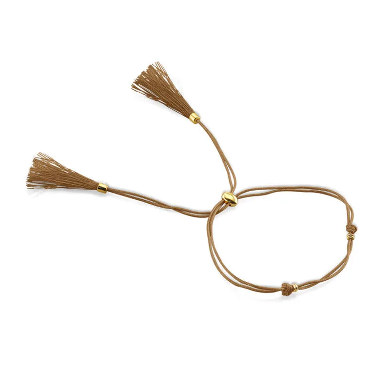 18k Gold Golden Brown Tassel Bracelet with Gold Beads