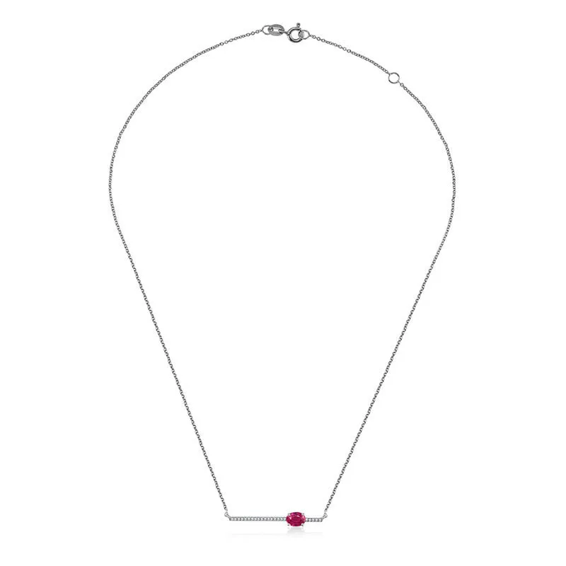 18k Gold Line Diamond Necklace with Ruby