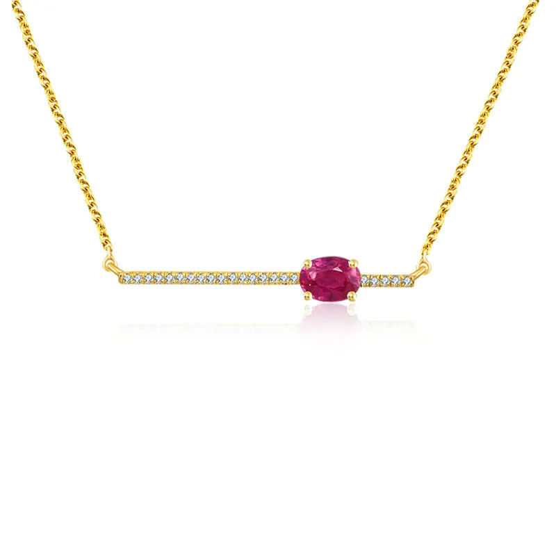 18k Gold Line Diamond Necklace with Ruby