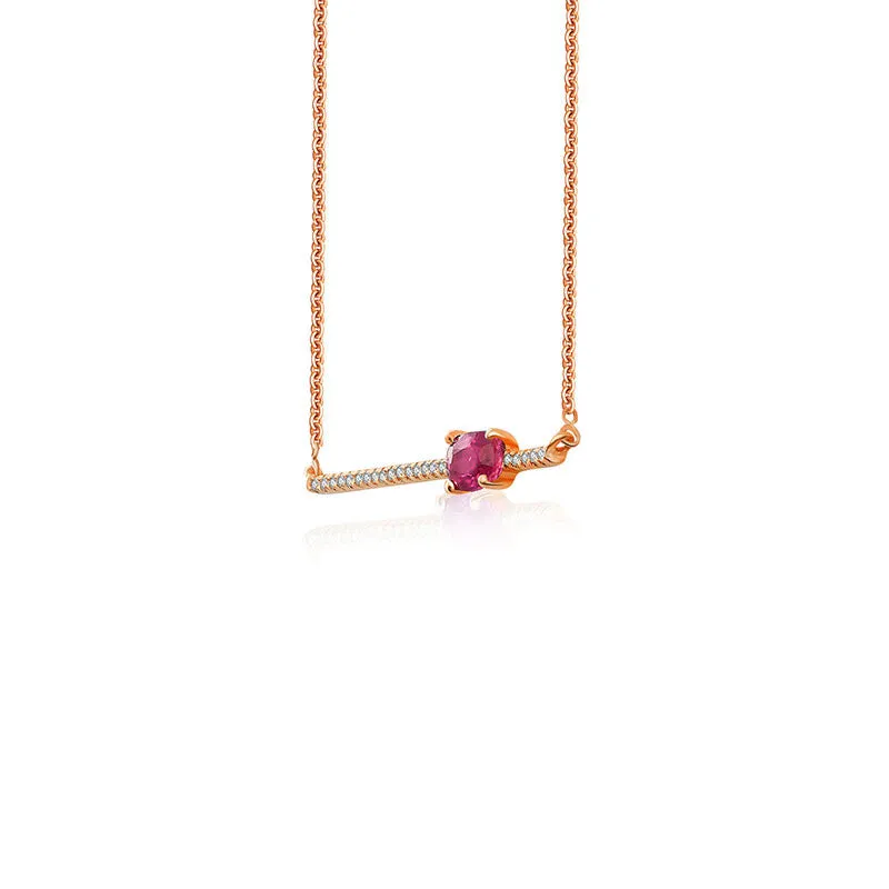 18k Gold Line Diamond Necklace with Ruby