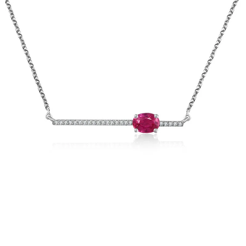 18k Gold Line Diamond Necklace with Ruby